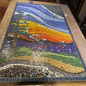 First mosaic 2' x 4' sunset. Arts, Crafts, Furniture Design, Making, Decoration, Ceramics, and DIY project by Joyce Castle - 04.12.2022