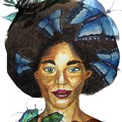Lady with butterflys. Un proyecto de Pintura, Dibujo, Pintura a la acuarela y Dibujo de Retrato de antonella_moliterni - 22.04.2022
