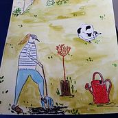 autoportrait à l'arrosoir rouge . Traditional illustration, Sketching, Creativit, Drawing, Watercolor Painting, and Sketchbook project by hcochem - 04.22.2022