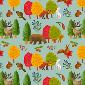 Motif forêt canadienne. Un progetto di Illustrazione tradizionale, Graphic design, Pattern design, Disegno e Illustrazione botanica di _carole_ - 23.04.2022