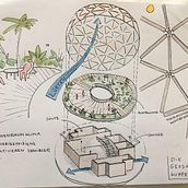 Conceptual Sketch: The Geodesic Dome- Visitor Center. Un projet de Architecture, Esquisse , Dessin et Illustration architecturale de miriam_albea - 23.04.2022