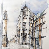 Mi Proyecto del curso: Sketching arquitectónico para ilustraciones urbanas. Un proyecto de Diseño, Ilustración tradicional, Bocetado, Ilustración arquitectónica y Sketchbook de Arturo Gutiérrez - 30.04.2022