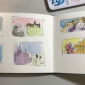 Nun in front of the Mont- Saint- Michel in Normandy.. Traditional illustration, Sketching, Creativit, Drawing, Watercolor Painting, and Sketchbook project by cantecleer - 05.11.2022