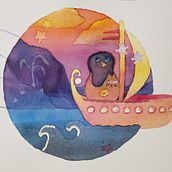 Owl and the Pussycat: Watercolor Painting for Children's Illustration. Traditional illustration, Painting, Pencil Drawing, Watercolor Painting, Children's Illustration, and Narrative project by Angela Counter - 05.15.2022