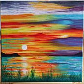 Sunset on water. Acrylic painting. Traditional illustration project by Silvia - 04.05.2013