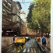 Mi proyecto del curso: Paisajes urbanos en acuarela. Fine Arts, Watercolor Painting, and Architectural Illustration project by cat2020 - 05.20.2022