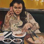 Hold on, I'm eating dumplings right now. - Oil Painting. Ilustração tradicional, e Pintura projeto de Dawn - 22.05.2022