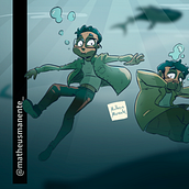 Brainstorm in the Shark Tank Brasil | Promotional Illustration. Design, Traditional illustration, and Character Design project by Matheus Manente - 11.11.2021