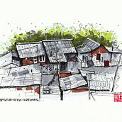 Mein Kursprojekt: Expressive Architekturskizzen mit Markern - Roma Siedlung in Zemun. Un progetto di Bozzetti, Disegno, Illustrazione architettonica, Sketchbook e Illustrazione con inchiostro di Hanspeter Stünzi - 10.06.2022