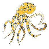 DOM_pulpo_anillos_azules. Un progetto di Illustrazione tradizionale, Graphic design, Pittura, Street Art, Illustrazione vettoriale, Bozzetti, Creatività e Disegno di DOMCHOC - 12.06.2022