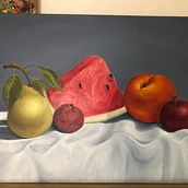 Still Life of Fruit, 2000, Underglazing in Oils. Oil Painting project by Allison Elliott - 06.18.2022