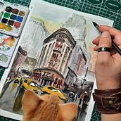 Mi proyecto del curso: Paisajes urbanos en acuarela. Fine Arts, Watercolor Painting, and Architectural Illustration project by Calef Pardo - 06.24.2022