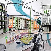 Mon projet du cours : Esquisse urbaine : dessinez une ville en mouvement. Traditional illustration, Sketching, Drawing, Watercolor Painting, Architectural Illustration, and Sketchbook project by Coline Eberhard - 06.20.2022