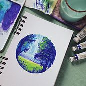 Paseo entre glicinas con técnica gouache. Traditional illustration, Painting, and Gouache Painting project by Gala chan - 07.02.2022