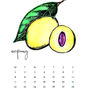 Fruit for Thought - 2019 Calendar Design. Een project van Traditionele illustratie,  Ontwerp, Grafisch ontwerp,  Tekening, Digitale illustratie, Digitaal ontwerp, Digitale tekening y Bloem- en plantenschikken van lorlianne - 05.07.2022