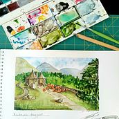 My project for course: Watercolor Travel Journal. Traditional illustration, Watercolor Painting, Architectural Illustration, and Sketchbook project by Krisztina Kovács - 07.14.2022