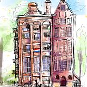 Amsterdam buildings.  My project for course: Expressive Architectural Sketching with Colored Markers. Sketching, Drawing, Architectural Illustration, Sketchbook & Ink Illustration project by hisaruki - 07.15.2022