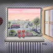 Two puppets enjoying the sunset. Traditional illustration project by Andreas Adam - 04.02.2021