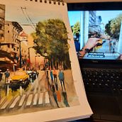 My project for course: Urban Landscapes in Watercolor. Projekt z dziedziny  Sztuki piękne, Malowanie akwarelą,  R i sunek architektoniczn użytkownika Oxana Casu - 17.07.2022