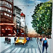 Mon projet du cours : Paysages urbains à l’aquarelle. Fine Arts, Watercolor Painting, and Architectural Illustration project by agnes_gendron - 07.17.2022