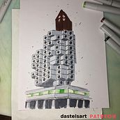 The Nakagin building in Tokyo. I just listened to a podcast from The Japan Times on it's recent demolishing so I thought I'd try it in for this course.. Sketching, Drawing, Architectural Illustration, Sketchbook & Ink Illustration project by Dave Astels - 07.21.2022