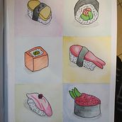 Sushi, watercolor and colored pencil. Watercolor Painting, and Traditional illustration project by davide_boccia_db - 07.21.2022