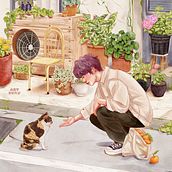 Lee know y un gato callejero. Ilustração tradicional, e Design de personagens projeto de Ange Acosta - 22.07.2022