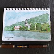 Ossiacher Stift, Österreich, Aquarell . Painting, Drawing, Sketchbook, and Naturalistic Illustration project by hbauapamn - 07.22.2022