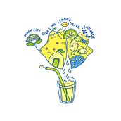 My project for course: Doodle-Style Vector Illustration KAWAII LEMONADE. Traditional illustration, Vector Illustration, and Digital Illustration project by Olena - 07.28.2022