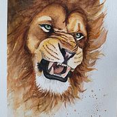 LION POWER in watercolor. Projekt z dziedziny Trad, c, jna ilustracja, Pattern design, Malowanie akwarelą,  R i sunek użytkownika Henriëtte Doornwaard - 31.07.2022