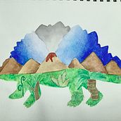 Mi proyecto del curso: Dinosaurio fantasía . Traditional illustration, Fine Arts, Painting, Watercolor Painting, Children's Illustration, and Gouache Painting project by Kimy H Banda - 08.02.2022