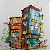 Mon projet du cours : Esquisses d'architecture expressives aux feutres de couleur. Projekt z dziedziny Sketching,  R, sunek,  R, sunek architektoniczn, Sketchbook,  R i sunek atramentem użytkownika Flavien GORCE - 03.08.2022