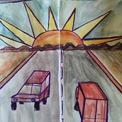 El atardecer en la carretera de . Design project by Marta Carramolino Valle - 08.07.2022