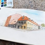 My project for course: Architectural Sketching with Watercolor and Ink. Sketching, Drawing, Watercolor Painting, Architectural Illustration, Sketchbook & Ink Illustration project by snappy_nor - 08.10.2022
