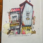 My project for course: Expressive Architectural Sketching with Colored Markers. Sketching, Drawing, Architectural Illustration, Sketchbook & Ink Illustration project by Gabriele Carbonella - 08.11.2022