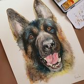 Meu projeto do curso: Retratos expressivos de animais em aquarela. Ilustração tradicional, Pintura em aquarela, Desenho realista e Ilustração naturalista projeto de Priscila Preidt - 09.08.2022