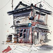 https://www.domestika.org/en/courses/3675-expressive-architectural-sketching-with-colored-markers/course. Traditional illustration project by katalin.palasti - 08.14.2022