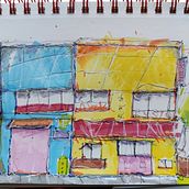 My project for course: Expressive Architectural Sketching with Colored Markers. Sketching, Drawing, Architectural Illustration, Sketchbook & Ink Illustration project by Szabi - 08.20.2022