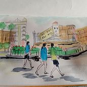 Mi proyecto del curso: Sketching urbano: dibuja tu ciudad en movimiento. Traditional illustration, Sketching, Drawing, Watercolor Painting, Architectural Illustration, Sketchbook, and Design project by pepiagea1960 - 08.23.2022