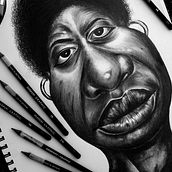 Mi proyecto del curso: Retrato en caricatura con grafito de Nina Simone. Traditional illustration, Drawing, and Portrait Drawing project by Gabriela Zamora - 08.25.2022