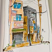 Mon projet du cours : Esquisses d'architecture expressives aux feutres de couleur. Projekt z dziedziny Sketching,  R, sunek,  R, sunek architektoniczn, Sketchbook,  R i sunek atramentem użytkownika Muriel Meynlé - 19.08.2022
