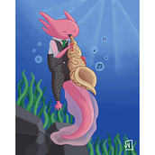 Saxolotl. Un proyecto de Ilustración tradicional, Diseño de personajes, Ilustración digital, Dibujo digital y Dibujo de Valentin Vanasveld - 20.08.2021