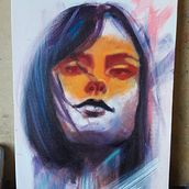 Meu projeto do curso: Retrato experimental: combine tinta a óleo, acrílica e spray. Fine Arts, Painting, Acr, lic Painting, and Oil Painting project by maritriplom - 08.28.2022
