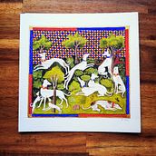 The Greyhounds, a medieval illumination. Traditional illustration, Fine Arts, and Watercolor Painting project by Nancy Cahuzac - 09.05.2022