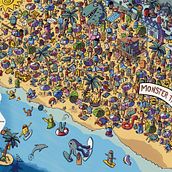  Search and find – Monstopolis à la playa. Traditional illustration, Children's Illustration, Digital Illustration, Character Design, Comic, Education, Screen Printing, Drawing, Creativit, Sketching, and Digital Drawing project by Cédric Charrier - 07.31.2022