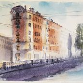 My project for course: Architectural Sketching with Watercolor and Ink. Sketching, Drawing, Watercolor Painting, Architectural Illustration, Sketchbook & Ink Illustration project by Ekaterina Logvinenko - 09.07.2022