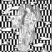 Black and white kimono illustrations. Traditional illustration project by Samantha Lemieux - 09.09.2022