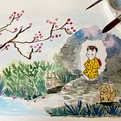 Meu projeto do curso: Ilustração em aquarela com influência japonesa. Traditional illustration, Drawing, and Watercolor Painting project by Rebecca Tavares - 09.13.2022