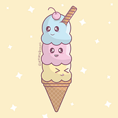 Ilustração sorvete estilo Kawaii. <3. Traditional illustration, and Graphic Design project by Emanuele Souza - 09.14.2022