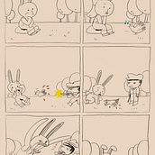 Proyecto final: Uso de una pantalla monocromática con acentos para remarcar los momentos dramáticos y las onomatopeyas de la imagen. Traditional illustration, Fine Arts, Painting, Watercolor Painting, Children's Illustration, Narrative, and Color Theor project by José Luis Ugalde Medellín - 09.26.2022
